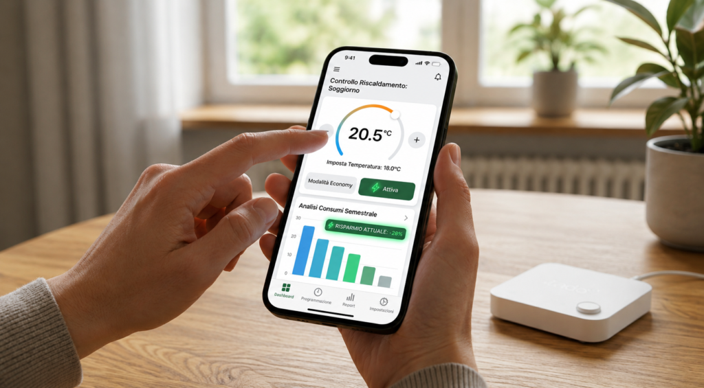 Controllo della temperatura e monitoraggio dei consumi tramite l'app di un termostato smart amazon.